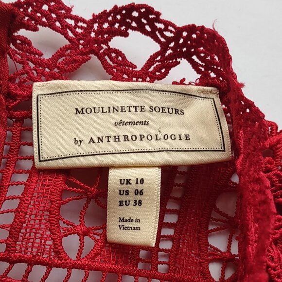 Moulinette Soerus Anthropologie Red Eyelet Lace Peplum Top Feminine Indie Size 6 - Picture 5 of 8